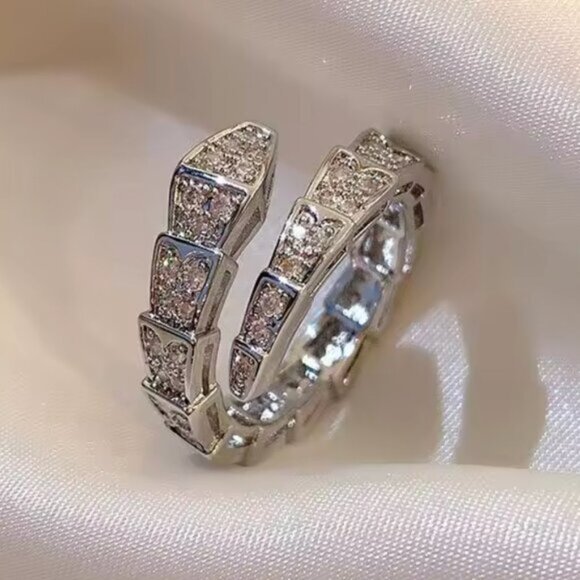 Anthropologie Jewelry - 925 Sterling Silver Diamond Solitaire Snake Ring